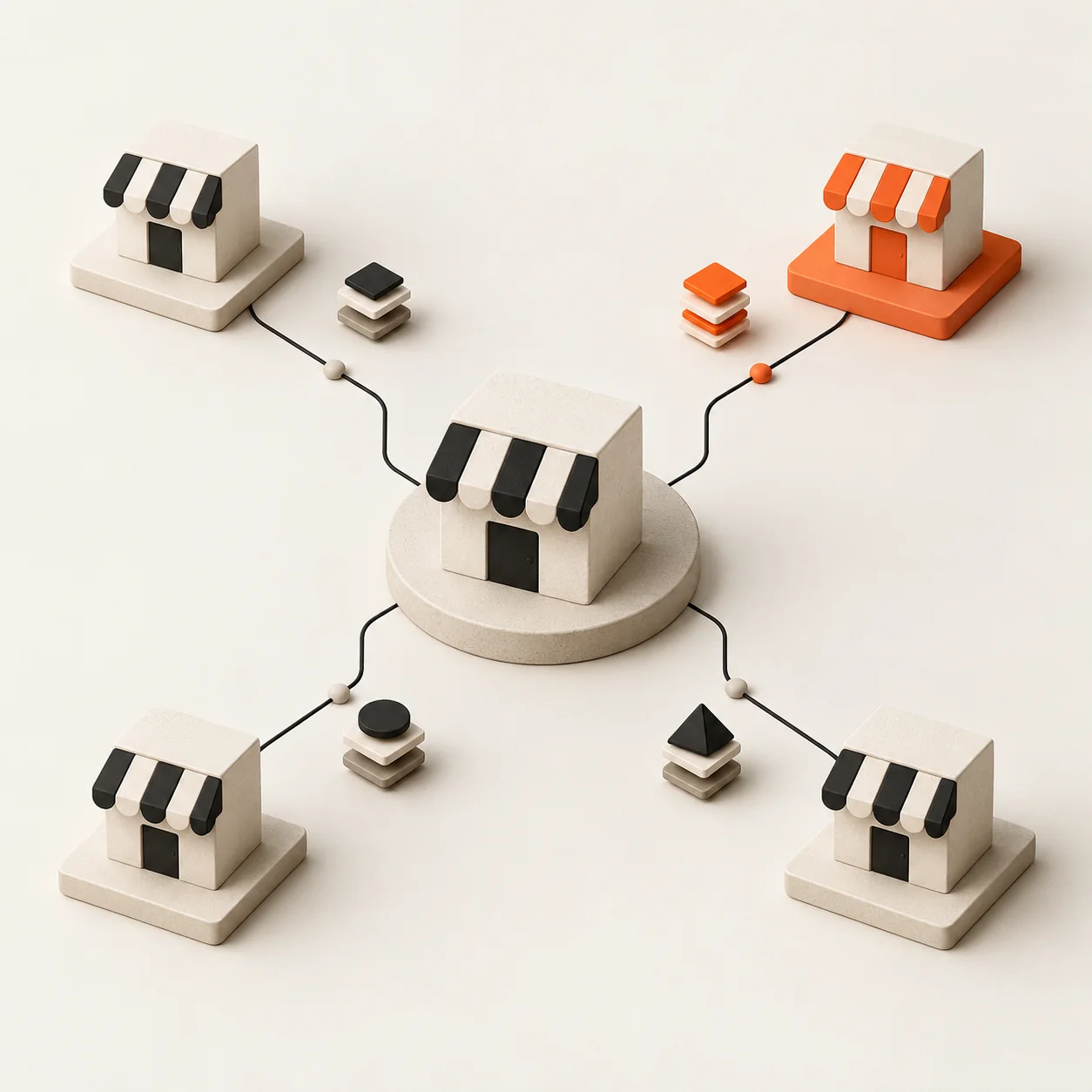 A network of related storefronts and shared technology signals